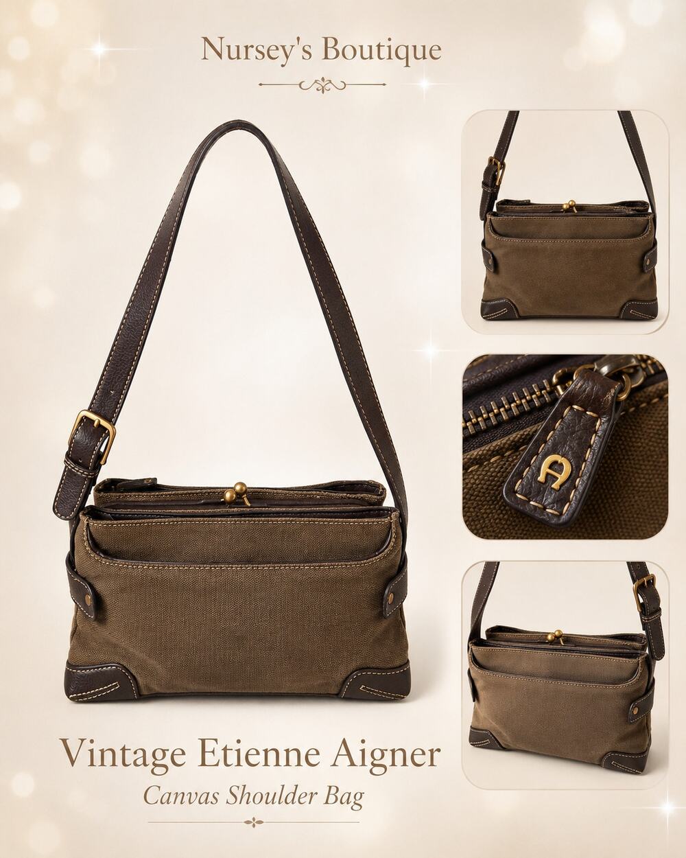 Vintage Etienne Aigner Brown Canvas Leather Shoulder Bag Hobo type